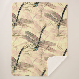 Vintage Dragonfly Print  Sherpa Blanket