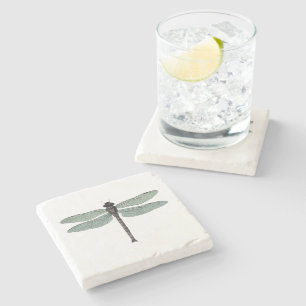 Vintage Dragonfly Typographic Antique Damselfly Stone Coaster