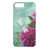 Vintage Dragonfly w Purple Dahlia Painted Flowers