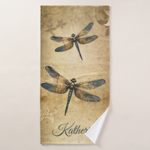 Vintage Dragonfly with Custom Name/Monogram Bath Towel Set