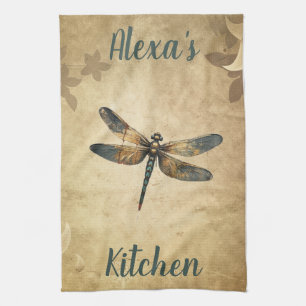 Vintage Dragonfly with Custom Name/Monogram Tea Towel