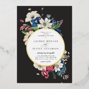 vintage dramatic floral square Wedding Invitation