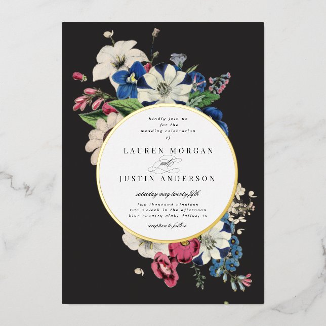 vintage dramatic floral square Wedding Invitation (Front)