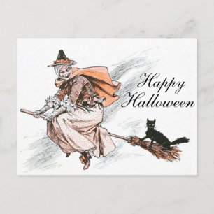 Vintage Drawing: A Witch and her Black Cat Postcard