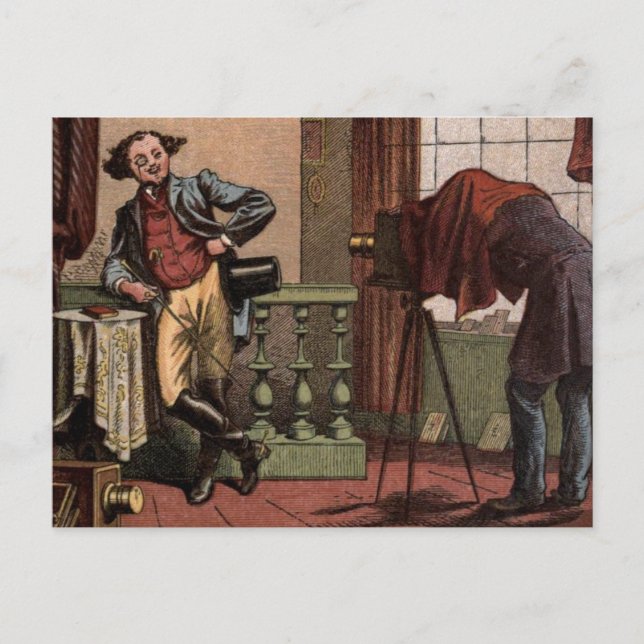 Vintage Drawing: Antique Photographer Postcard (Front)
