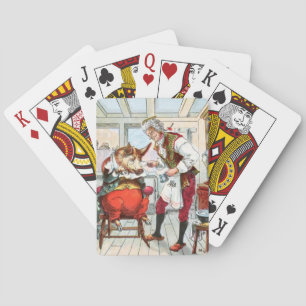 Vintage Drawing: Barber Shave a Pig Playing Cards