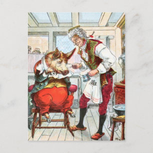 Vintage Drawing: Barber Shave a Pig Postcard