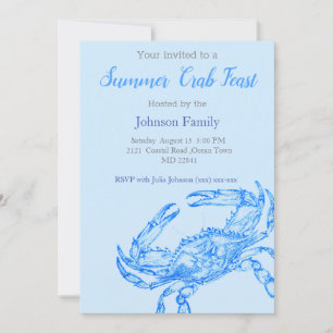 Vintage Drawing  -  Blue Crab  Boil Invitation