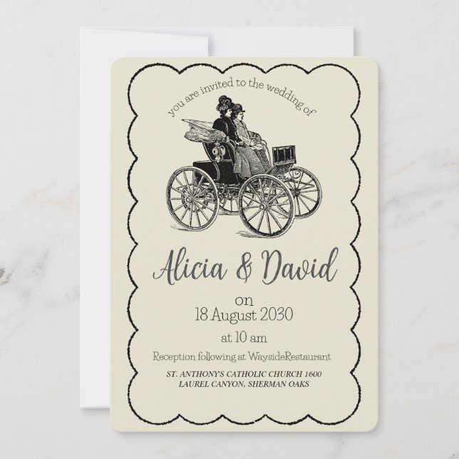 Vintage Drawing Bride and Groom Wedding Invitation (Front)