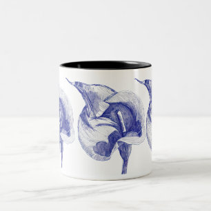 Vintage drawing calla lily illustrated blossom Two-Tone Coffee Mug