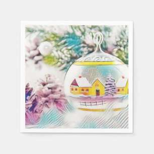 Vintage Drawing Christmas Tree Pink Decorations Napkin