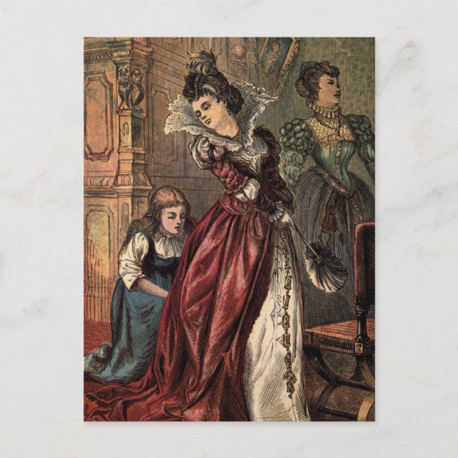 Vintage Drawing: Cinderella and the Evil Sisters Postcard (Front)