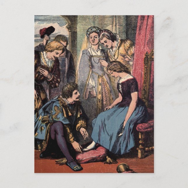 Vintage Drawing: Cinderella and the Prince Postcard (Front)