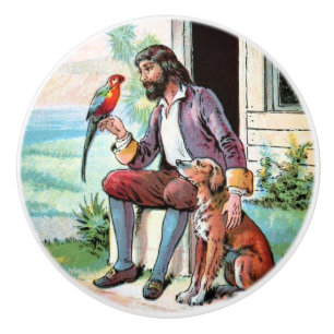 Vintage Drawing: Companions of Lonely Hours Ceramic Knob