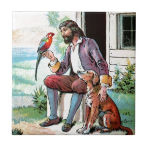 Vintage Drawing: Companions of Lonely Hours Tile