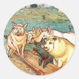 Vintage Drawing: Feeding the Pigs Classic Round Sticker