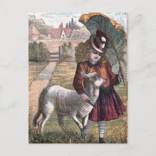 Vintage Drawing: Marry's Little Lamb Postcard