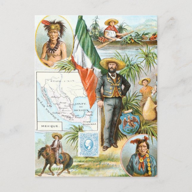 Vintage Drawing: Mexico Collage Postcard (Front)