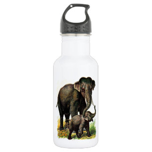 Vintage Drawing: Mother Elephant with Calf 532 Ml Water Bottle