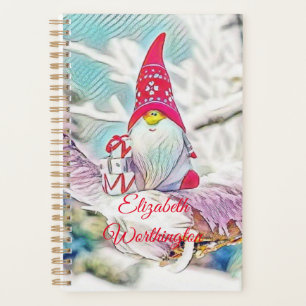Vintage Drawing of a Gnome on a snowed tree Planner