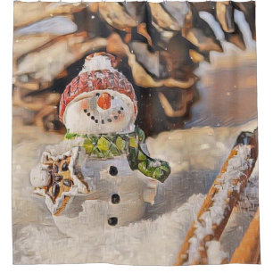 Vintage Drawing of a Snowman in the snow Shower Curtain