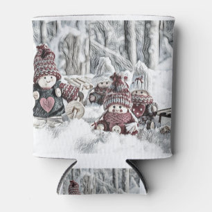Vintage Drawing of Gnomes in the Snow  Can Cooler