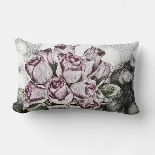 Vintage drawing of Pink Roses Bucket Lumbar Cushion
