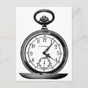 Vintage drawing of pocket watch (19th century) postcard