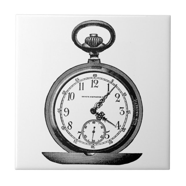 Vintage drawing of pocket watch (19th century) tile (Front)