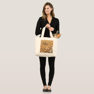 Vintage Drawing of Seashells on Sand Large Tote Bag