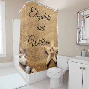 Vintage Drawing of Seashells on Sand Shower Curtain