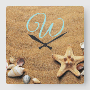Vintage Drawing of Seashells on Sand   Square Wall Clock