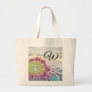 Vintage Drawing Pink Yellow Seashell Large Tote Bag