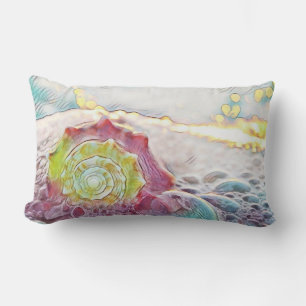 Vintage Drawing Pink Yellow Seashell Lumbar Cushion