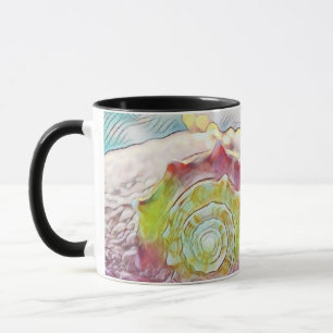 Vintage Drawing Pink Yellow Seashell Mug