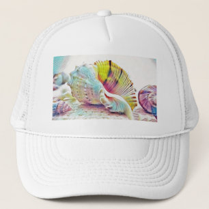 Vintage Drawing Pink Yellow Seashell T-Shirt Trucker Hat