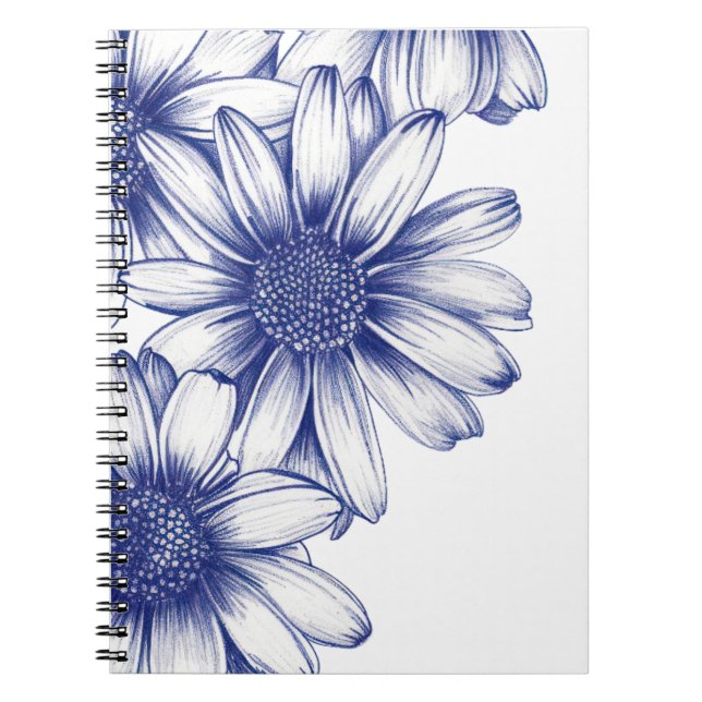 Vintage drawing purple daisy notebook (Front)