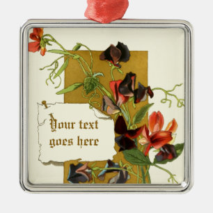 Vintage drawing red sweet pea ornament