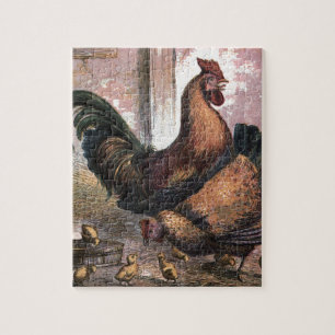 Vintage Drawing: Rooster and Hen Jigsaw Puzzle