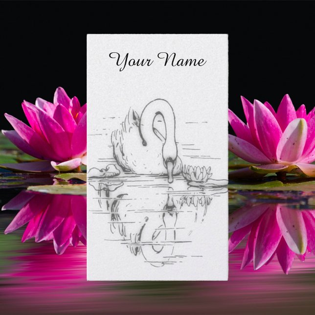 Vintage drawing -  Swan reflection - black&white Business Card (Creator Uploaded)