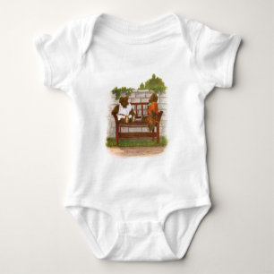 Vintage Drawing: Teddy Bears on a Bench Baby Bodysuit