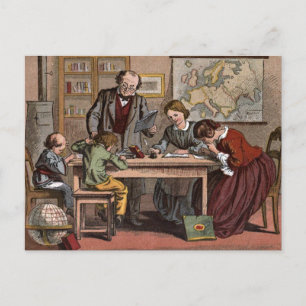 Vintage Drawing: The Antique School Teacher Postcard