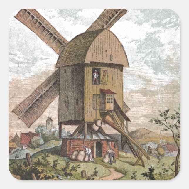 Vintage Drawing: The Old Mill Square Sticker (Front)