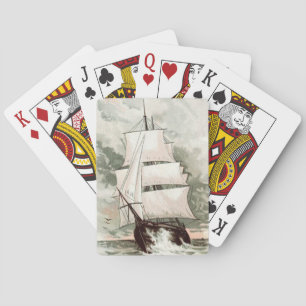 Vintage Drawing: Three Masted Ship Playing Cards