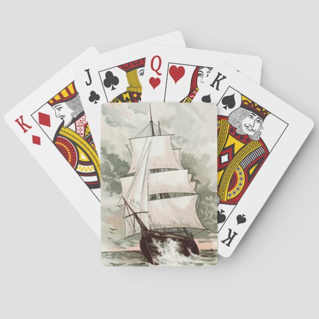 Vintage Drawing: Three Masted Ship Playing Cards (Back)