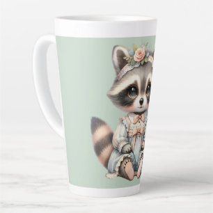 Vintage Dressed Cottagecore Raccoon Pastel Latte Mug
