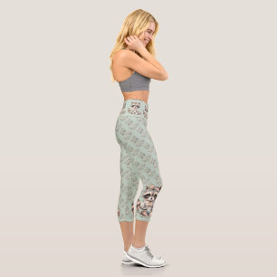 Vintage Dressed Cottagecore Racoon Pastel Capri Leggings