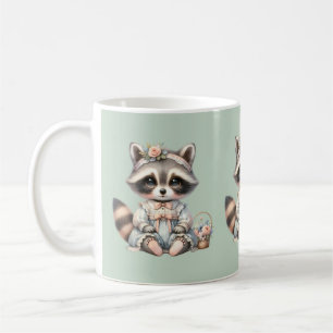Vintage Dressed Cottagecore Racoon Pastel Coffee Mug