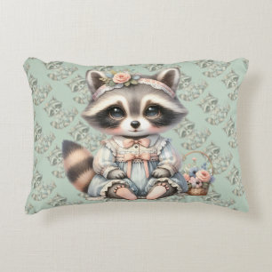 Vintage Dressed Cottagecore Racoon Pastel Decorative Cushion