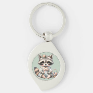 Vintage Dressed Cottagecore Racoon Pastel Key Ring